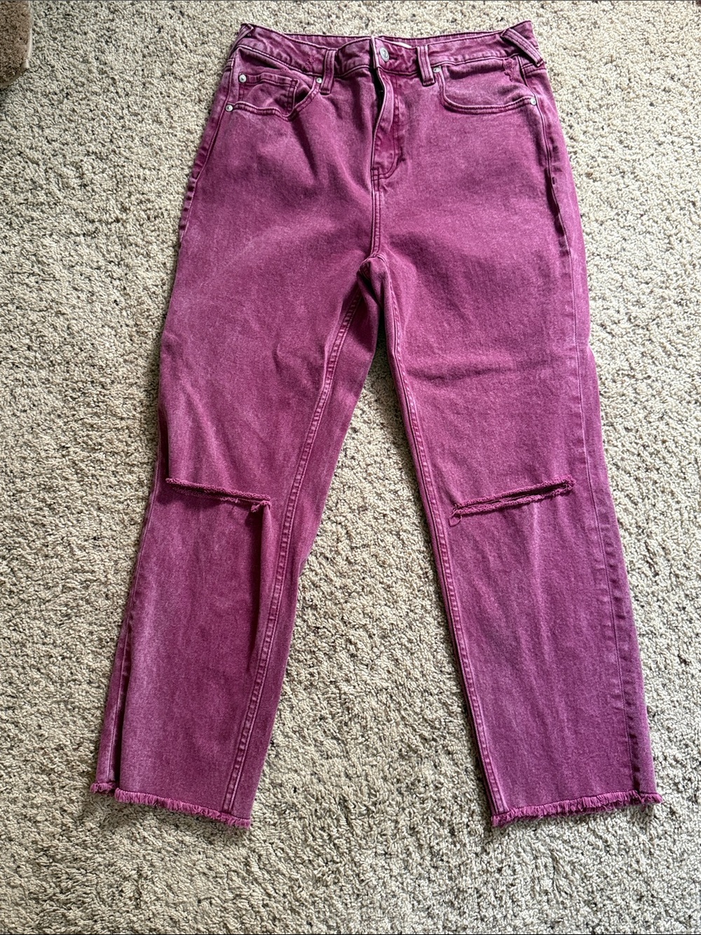 High-Rise Straight-Leg Jeans in Berry Plum